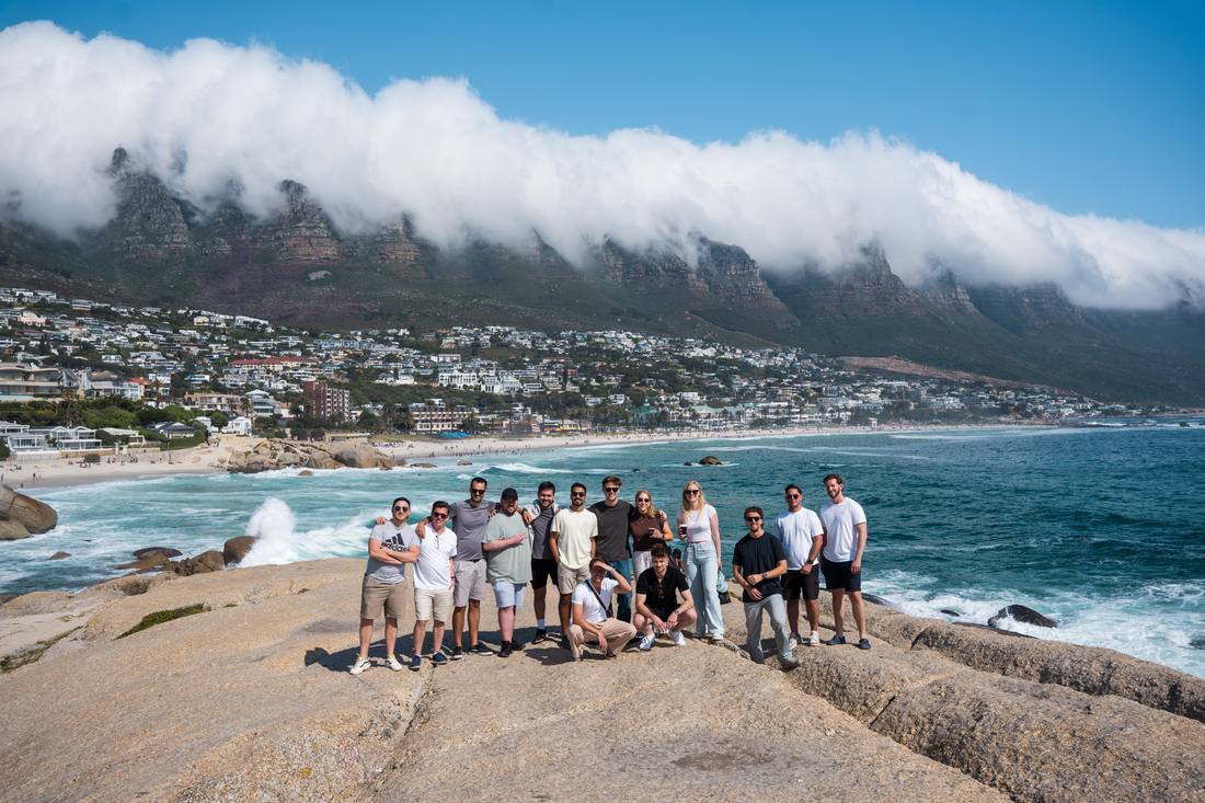 The full BSD team in front of the Twelve Apostles in Cape Town